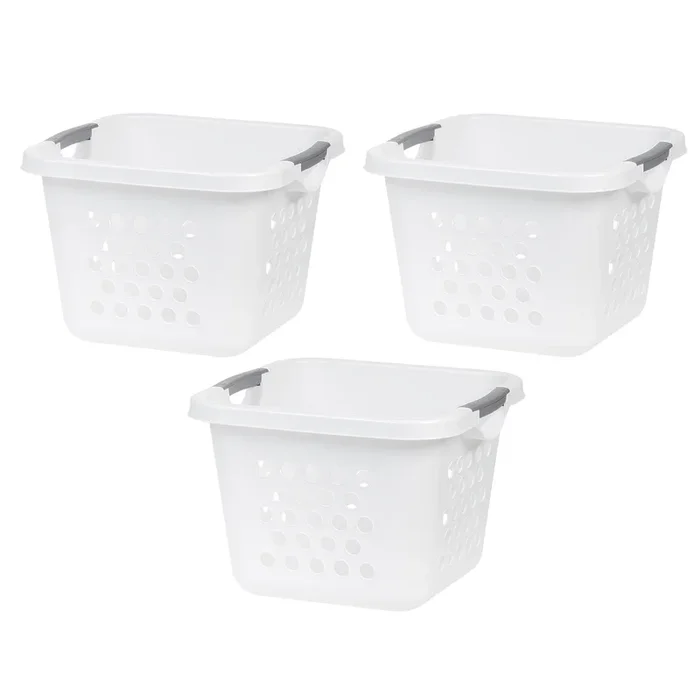 Compact Plastic Laundry Hamper Basket – 30L Storage Organizer with Easy-Lift Handles, 3-Pack