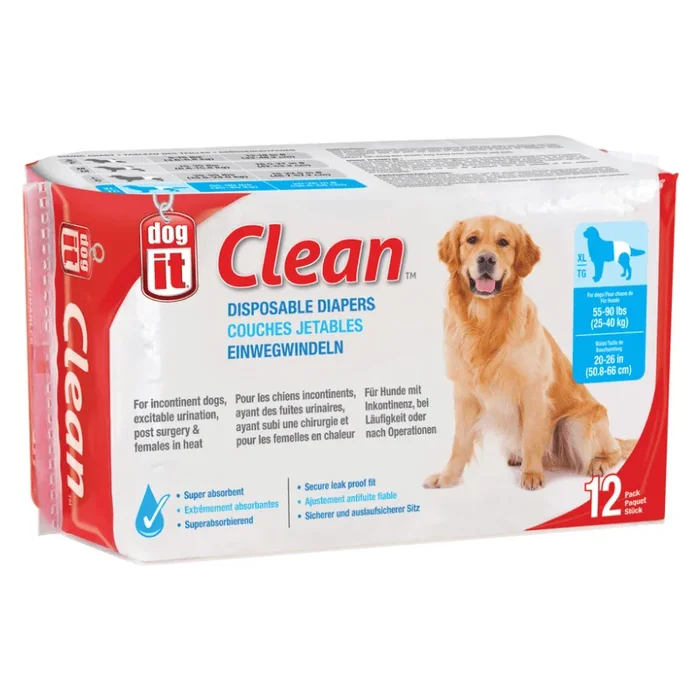 Disposable Dog Diapers, X-Large (for Dogs 55-90 lbs), pack of 12