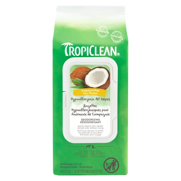 Dog & Cat Grooming Wipes – Gentle Coconut Hypoallergenic – 100 ct