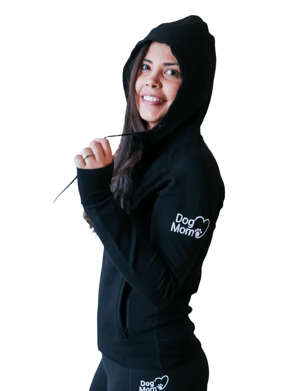 Dog Mom Adventures Full Zip Hooded Jacket – Black.