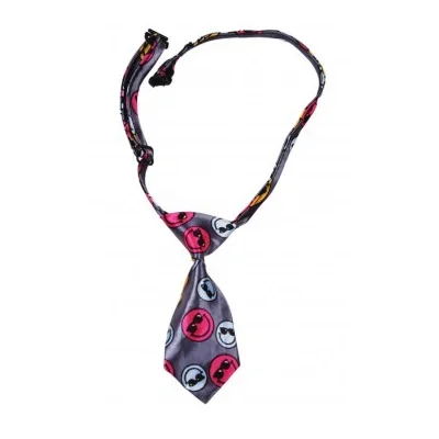 Dog Necktie – Gray with Colored Smileys
