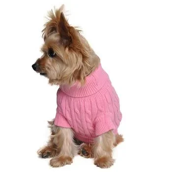 Doggie Design – Cable Knit Dog Sweater Candy Pink