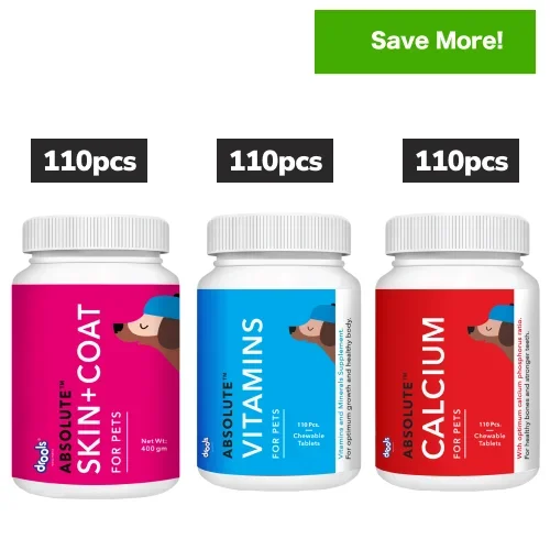 Drools Absolute Calcium, Vitamin and Skin & Coat Dog Supplement Tablets Combo