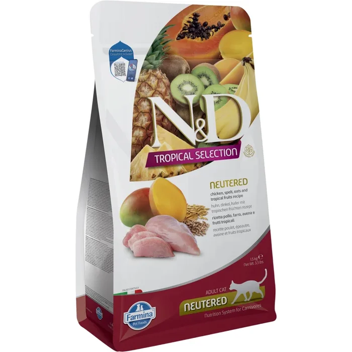 Dry Cat Food – N & D – TROPICAL SELECTION – Chicken, Spelt, Oats & Tropical Fruits – Neutered