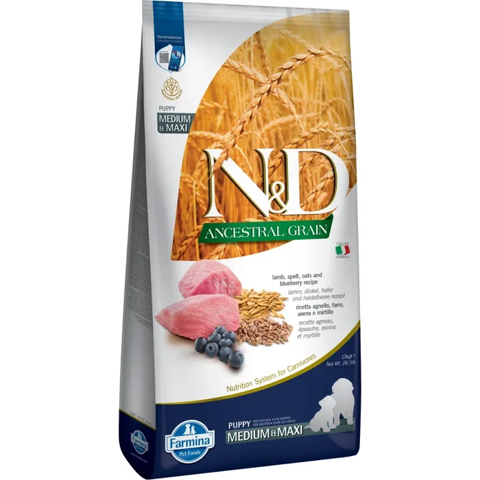 Dry Dog Food – N & D – ANCESTRAL GRAIN – Lamb & Blueberry – Puppy Medium & Maxi