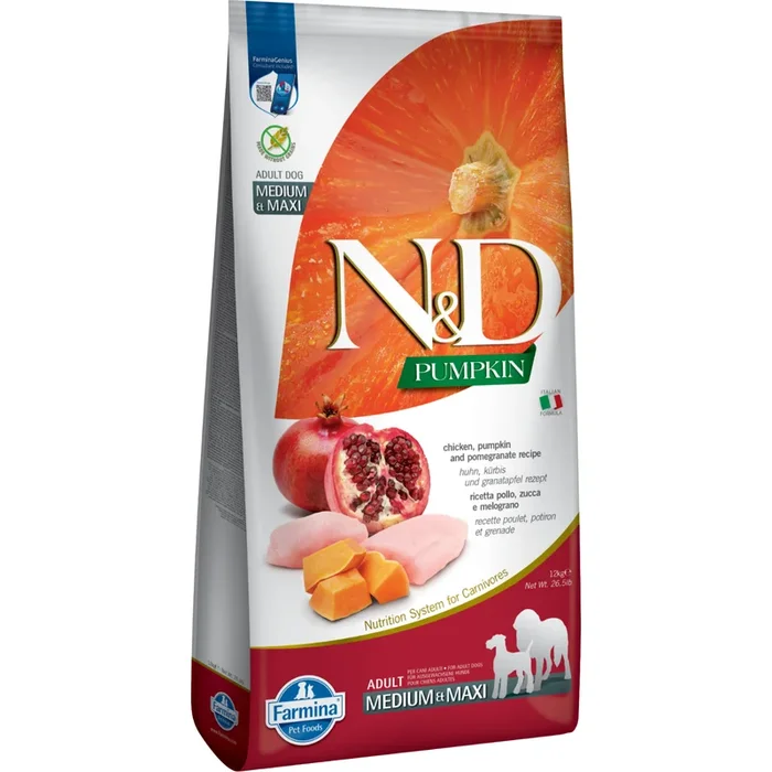 Dry Dog Food – N & D – PUMPKIN – Chicken & Pomegranate – Adult Medium & Maxi