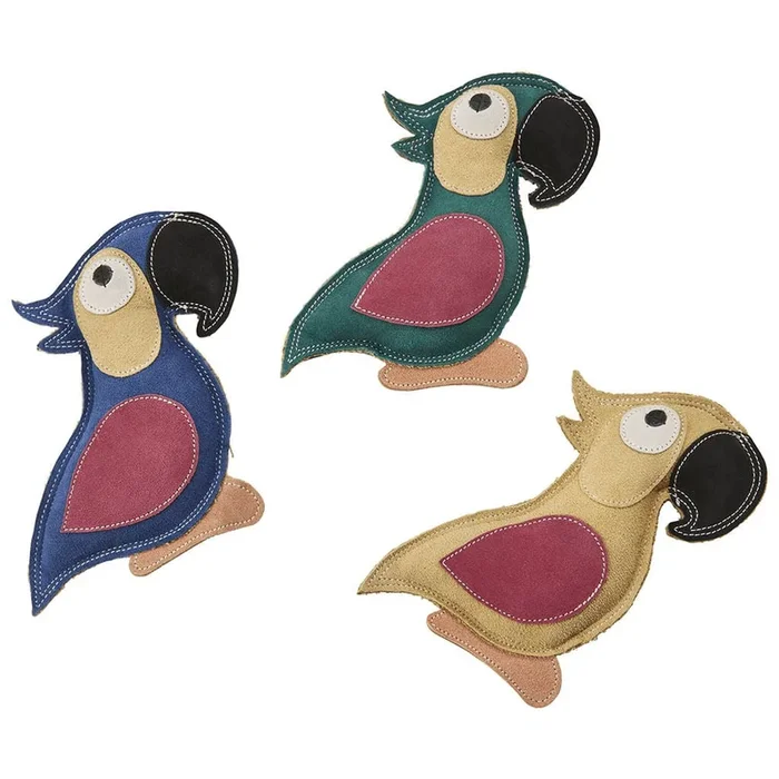 Dura-Fuse Leather Parrot Squeaker Dog Toy, 8″