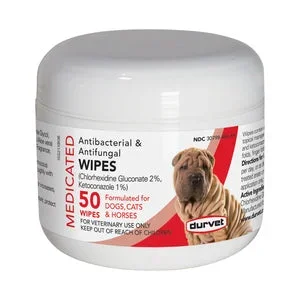 Durvet Antibacterial & Antifungal Pet Wipes, 50-count