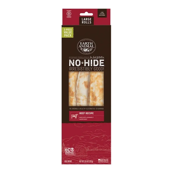 Earth Animal Beef No-Hide® Large 11″ Roll Dog Chews Value Pack – 3pk