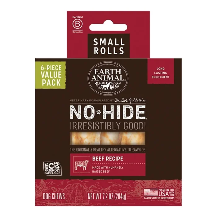 Earth Animal Beef No-Hide® Small 4″ Roll Dog Chews Value Pack – 6pk