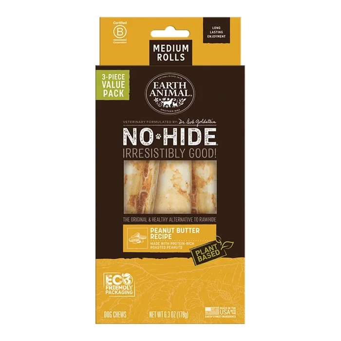 Earth Animal Peanut Butter No-Hide® Medium 7″ Roll Dog Chews Value Pack – 3pk