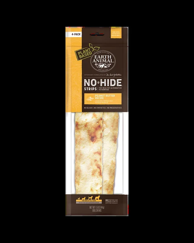 Earth Animal Peanut Butter No-Hide® Strip Dog Chews 4-Pack
