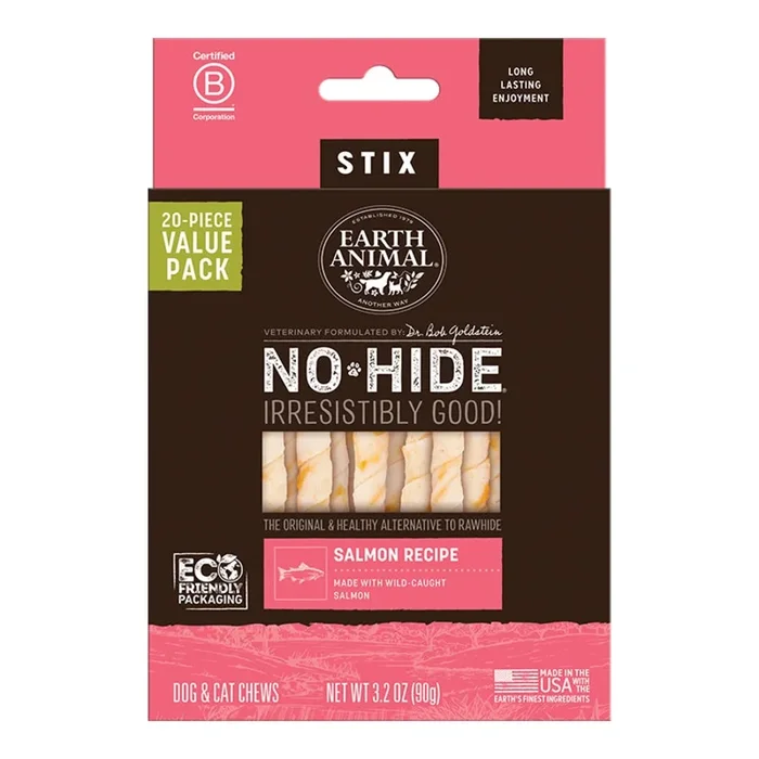 Earth Animal Salmon No-Hide® Stix Dog Chews Value Pack – 20pk
