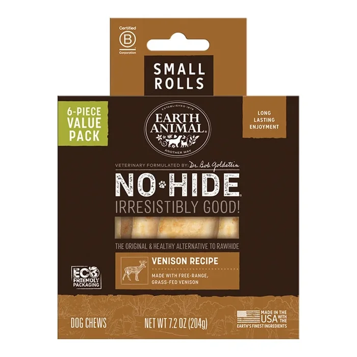 Earth Animal Venison No-Hide® Small 4″ Roll Dog Chews Value Pack – 6pk