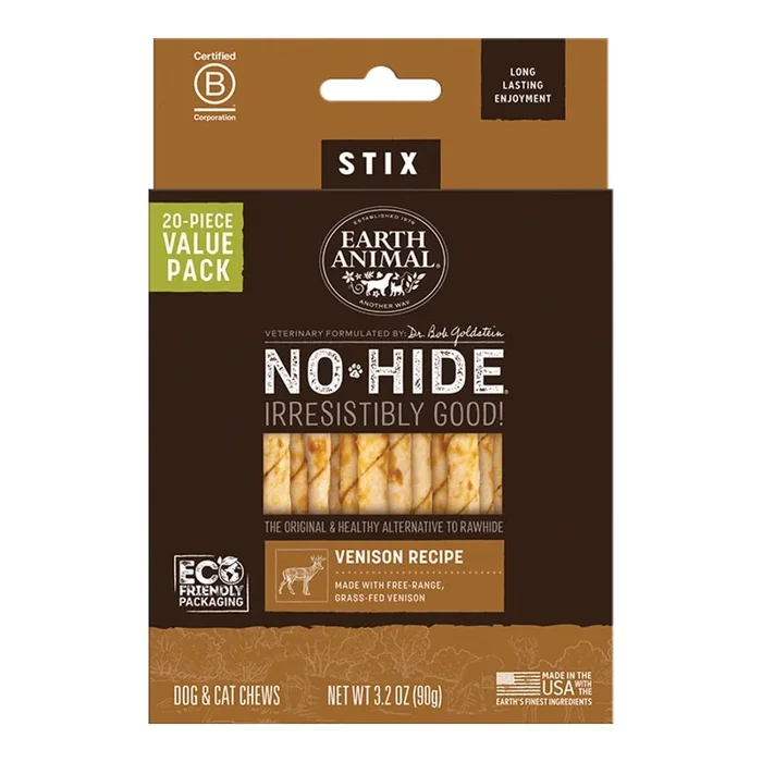 Earth Animal Venison No-Hide® Stix Dog Chews Value Pack – 20pk