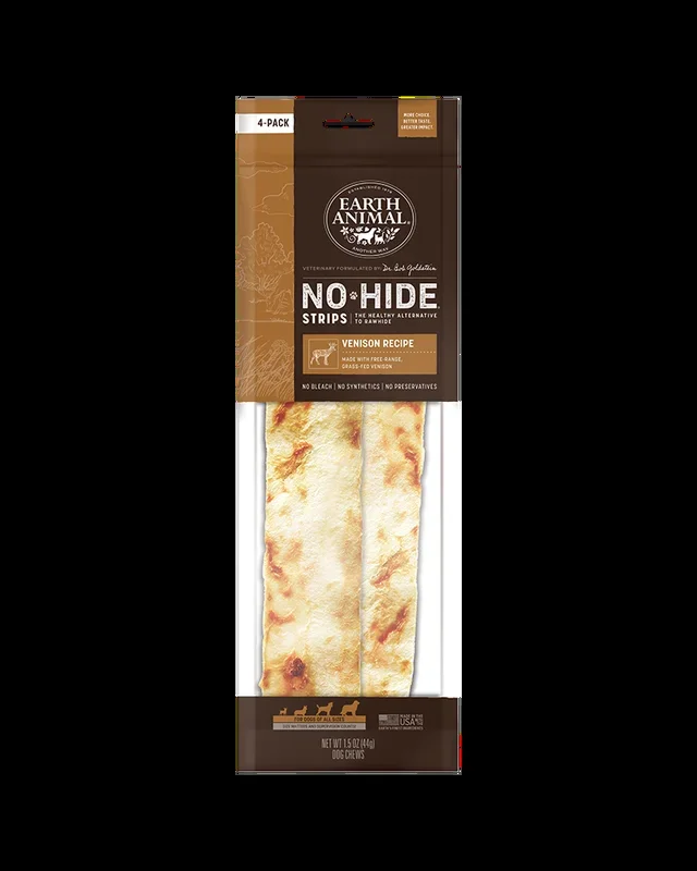 Earth Animal Venison No-Hide® Strip Dog Chews 4-Pack