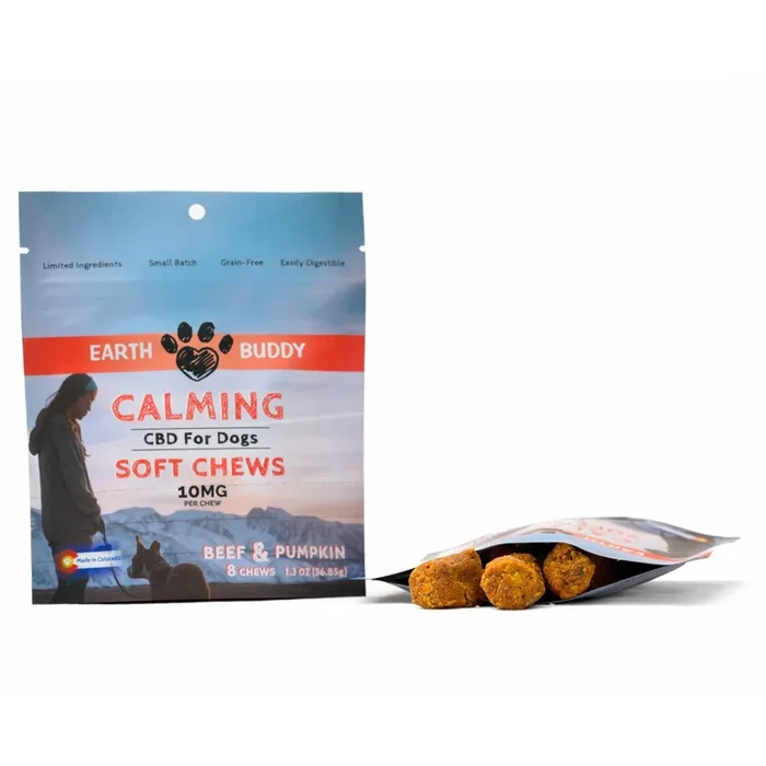 Earth Buddy CBD Calming Chews for Dogs – Beef & Pumpkin – 10mg – 8 Soft Chews