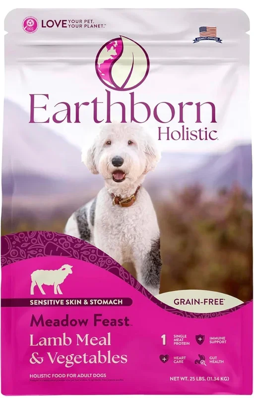 Earthborn Holistic Meadow Feast Lamb Meal & Vegetables Grain-Free Sensitive Skin & Stomach Dry Food for Adult Dogs (25 lb. Bag)