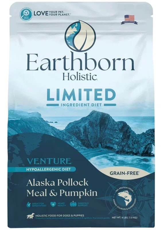 Earthborn Holistic Venture Limited Ingredient Alaska Pollock Meal & Pumpkin Grain-Free Dry Dog Food 4 lbs