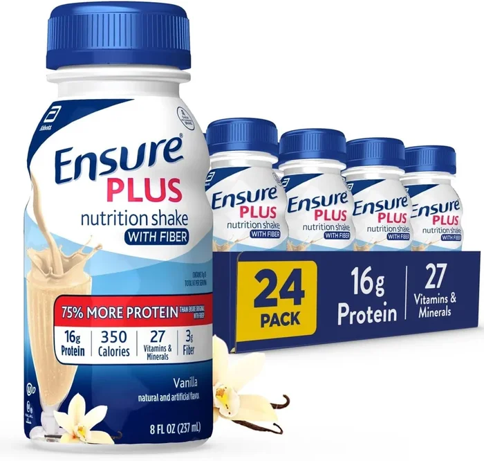 Ensure Plus Vanilla Nutrition Shake With Fiber | Meal Replacement Shake | Ready to Drink | 16g Protein and 27 Vitamins and Minerals | 8 fl oz – 24 Pack