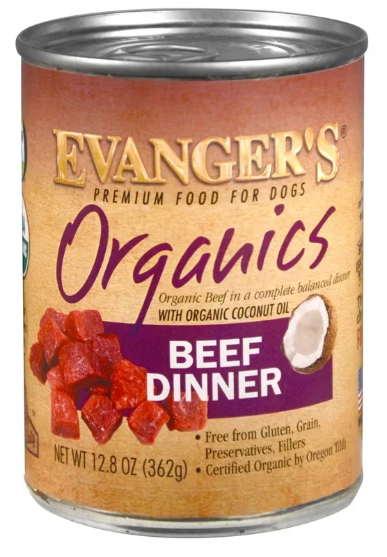 Evanger’s Organic Beef Dinner, Wet Dog Food, 12.5-oz Case of 12