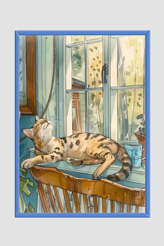 EverythingBoho The Chilling Cat Boho Wall Art (Royal Blue)