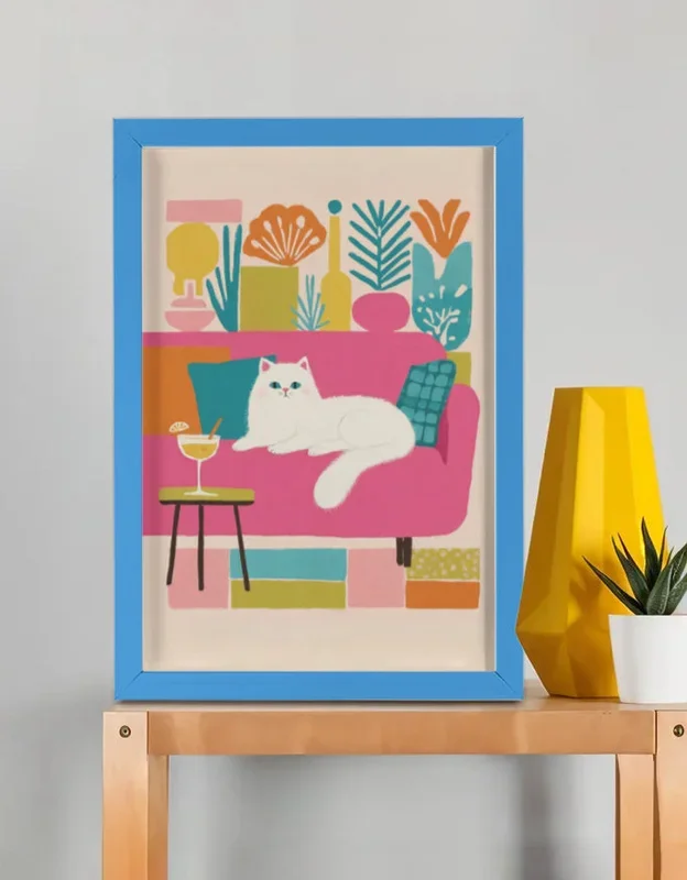 EverythingBoho The Cool Persian Cat Wall Art (Royal Blue)