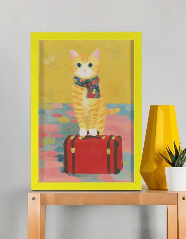 EverythingBoho The Solo Traveller Cat Wall Art (Yellow)