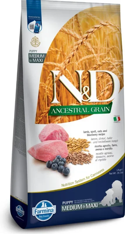 Farmina Dog Dry ANCESTRAL GRAIN Puppy Lamb & Blueberry Medium & Maxi 26.4#