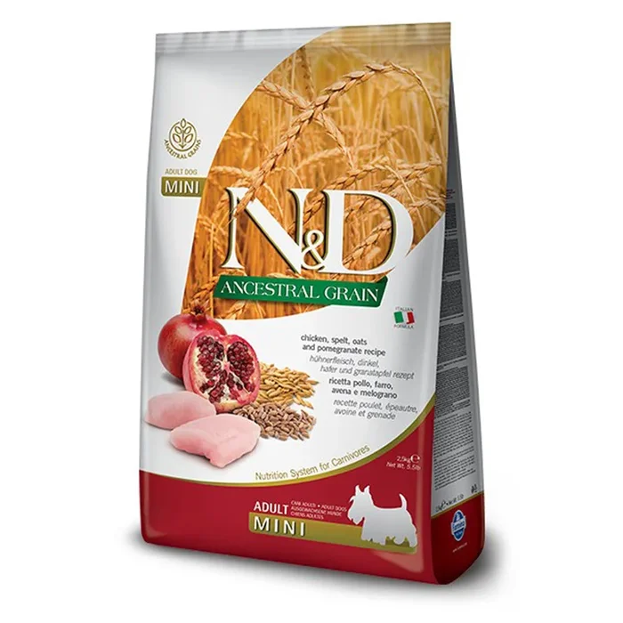 Farmina N&D Ancestral Grain Dog Dry Food – Chicken & Pomegranate, Mini Kibble – 15.4lb Bag