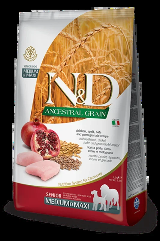 Farmina N&D Natural & Delicious Ancestral Grain Chicken & Pomegranate Medium & Maxi Senior Dry Dog Food