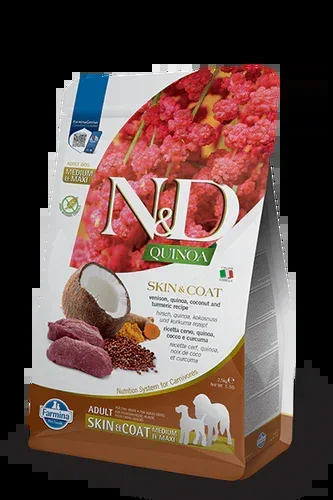 Farmina N&D Quinoa Skin & Coat Venison Medium Maxi Recipe, Dry Dog Food, 15.4-lb Bag