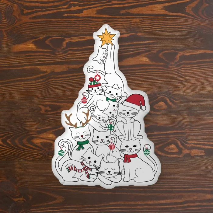 Festive Cats Christmas Tree Pillow