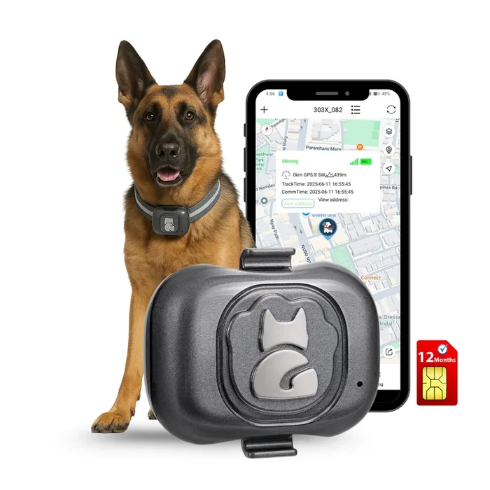 FeTaca G16 Smart 4G GPS Waterproof Mini Collar Tracker with Free 12 Month Tracking & App Subscription for Dogs and Cats (Grey)