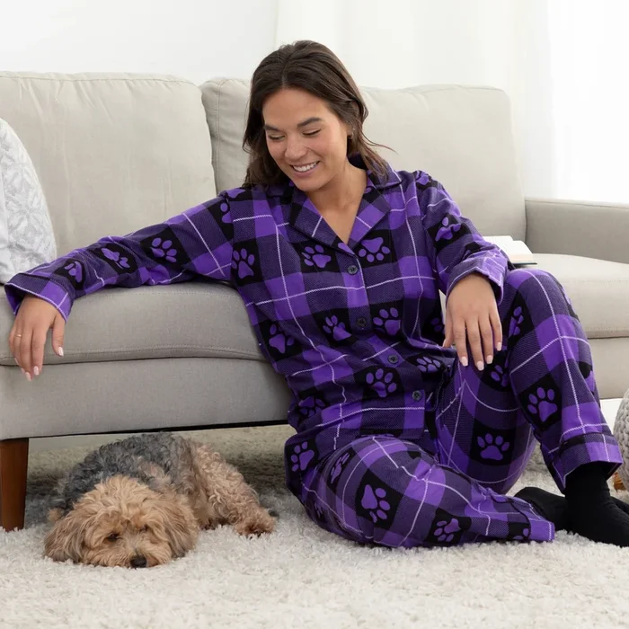 Flannel Paws Pajama Set with Pockets