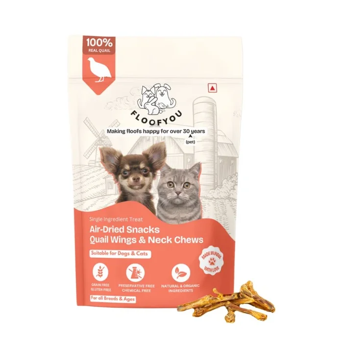 FloofYou Air Dried Quail Wings and Neck Chews Dog Treats