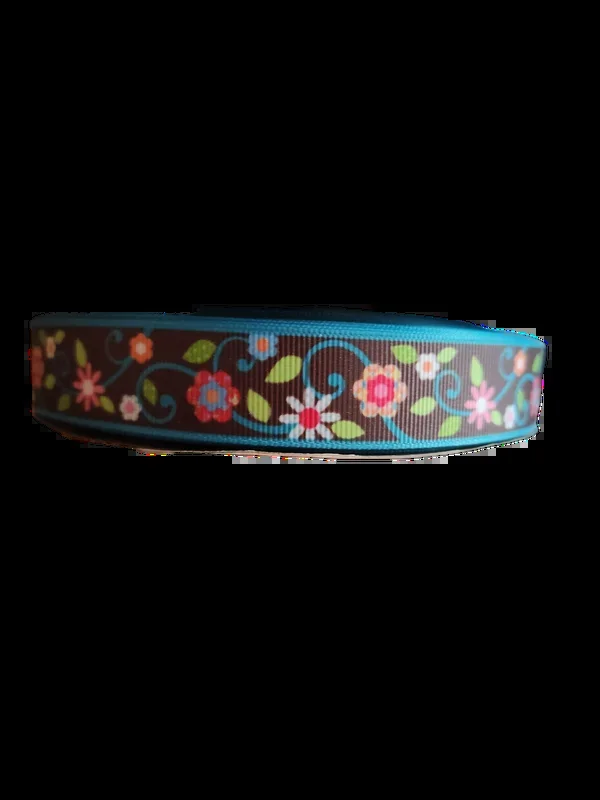 Flowers on Brown Nylon Dog Collar