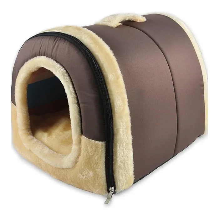 Fluffy’s Pawsome Igloo 2 in 1 Foldable Ultra Soft Pet House Bed for Dogs and Cats (Brown)