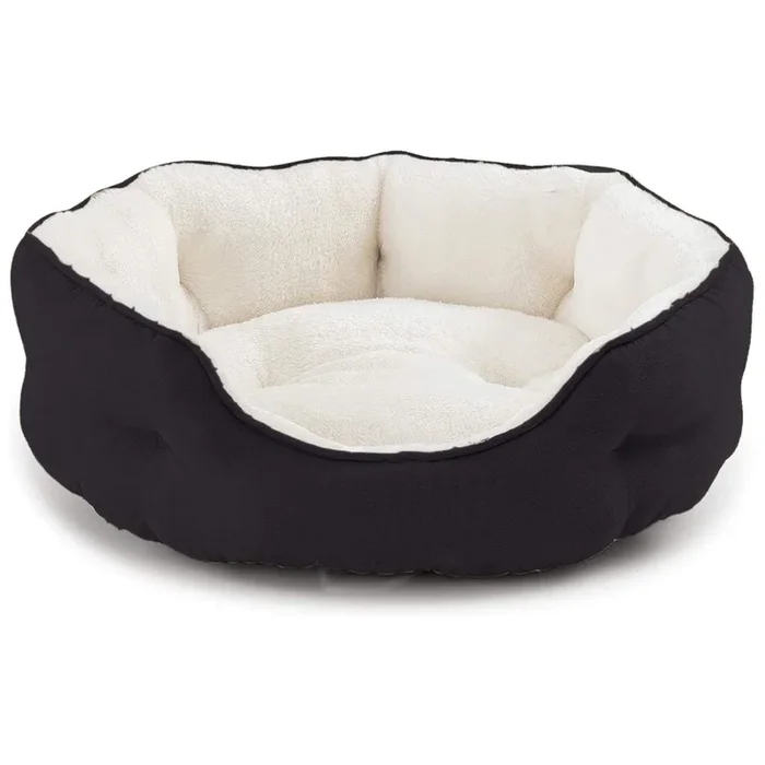 Fluffy’s Pawsome Round Washable Bed for Dogs and Cats (Black)