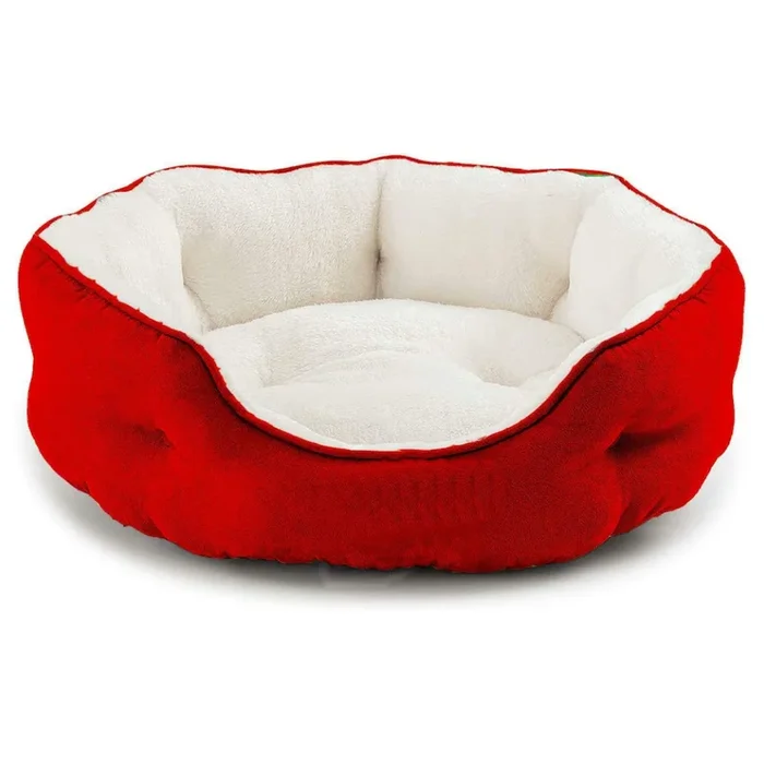 Fluffy’s Pawsome Round Washable Bed for Dogs and Cats (Red)