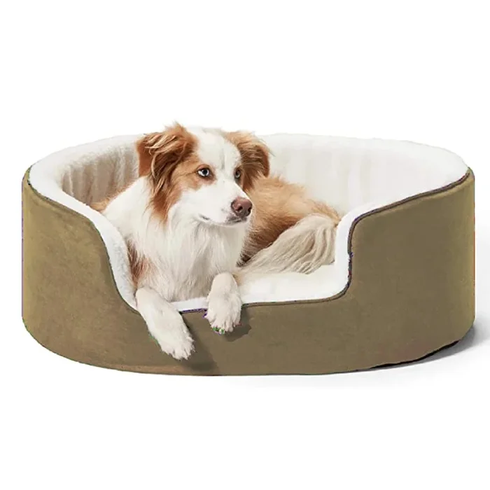 Fluffy’s Petslover Warm Fleece Winter Round Shape Reversible Ultra Soft Bed with Cushion Pillow for Dogs and Cats (Biege)