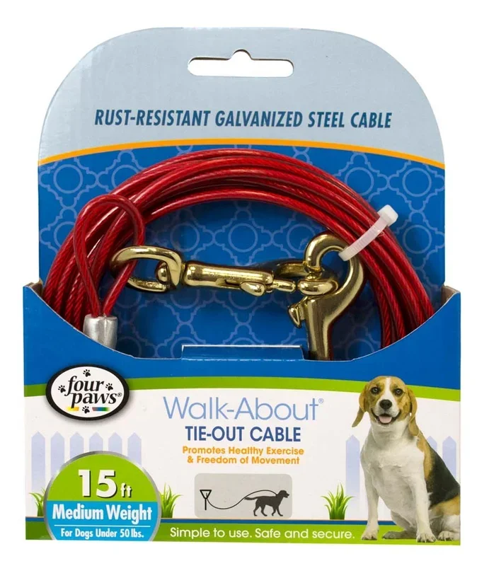 Four Paws Medium Weight Tie-Out Cable Red 15′