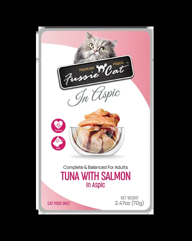 Fussie Cat Pouch Tuna with Salmon in Aspic Wet Cat Food 2.47oz