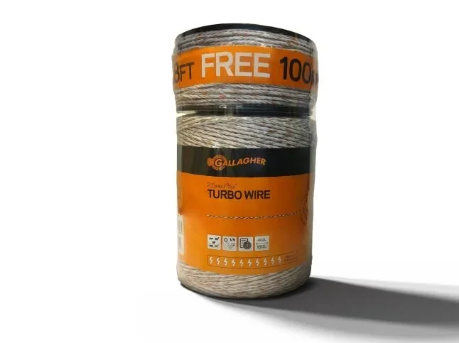 Gallagher Turbo Wire, White, 3/32” (2.5mm) – High-Conductivity Electric Fence Wire for Livestock, Portable & Long-Distance