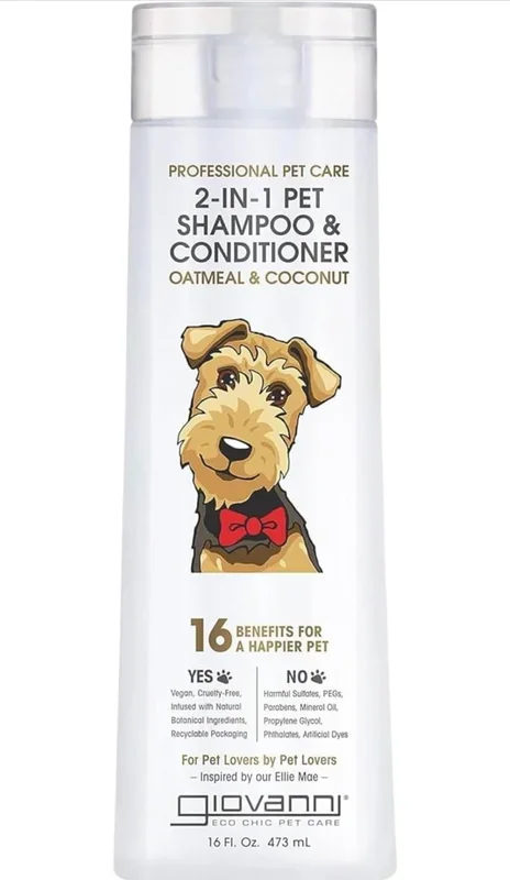GIOVANNI Professional 2-in-1 Pet Shampoo & Conditioner – for Dogs & Cats, Oatmeal & Coconut, Helps Neutralize Odors, Deeply Cleanses, Silkens, Controls Static – 16 oz