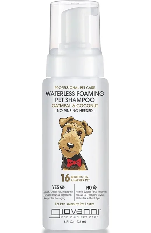 GIOVANNI Professional Foaming Waterless Pet Shampoo – Oatmeal & Coconut Helps Neutralize Odors, Cleanses, Silkens, Controls Static, Freshens Fur – 8 oz