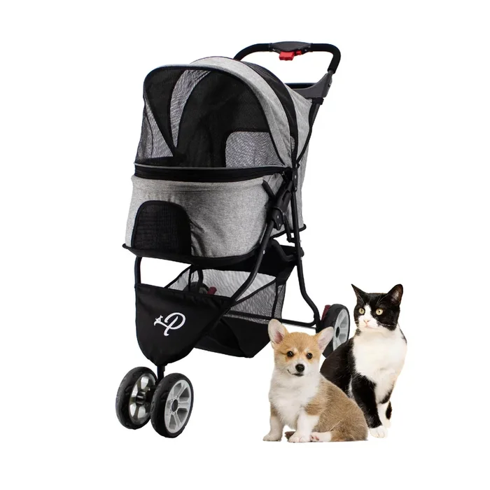 Glacier Pet Stroller – Gray, Lightweight, Compact, Easy One-Hand Fold, Ventilation, Durable for Dogs/Cats/Pets, Supports up to 45LBS