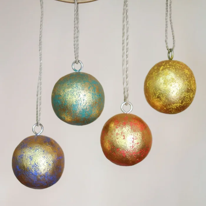 Golden Baubles Holiday Ornaments – Set of 4