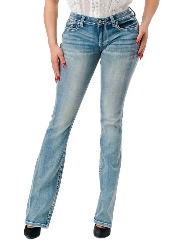 Grace in LA Women’s Western 3D Steer Head Mid Rise Bootcut Jeans