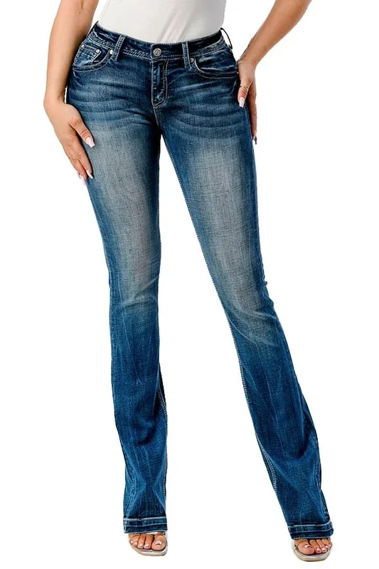 Grace in LA Women’s Western 3D Wing Mid Rise Bootcut Jeans